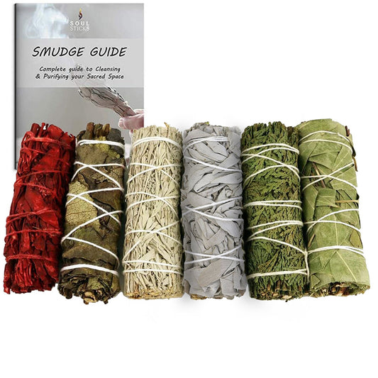 6 Pack Variety Sage Bundle Set with Smudge Guide