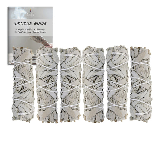 6 Pack White Sage Smudge Sticks with Smudge Guide