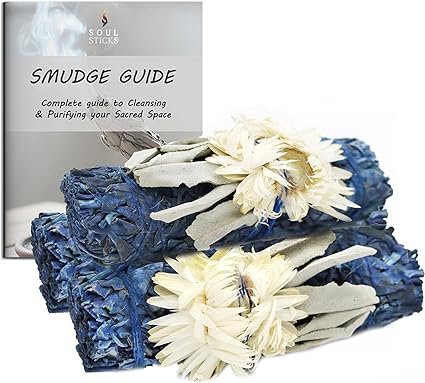 3 Pack Blue Moon Floral Sage Smudge Sticks with Smudge Guide