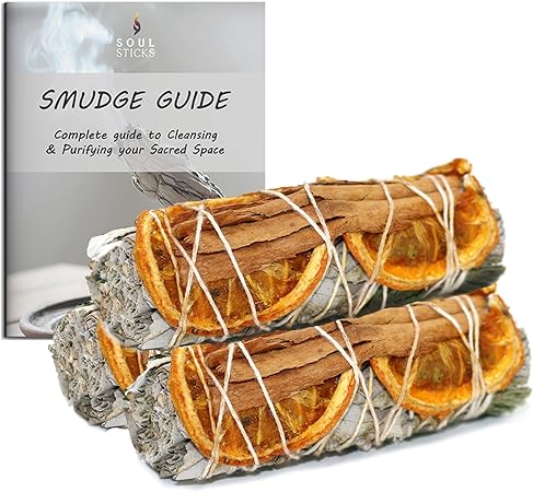 3 Pack White Sage Orange Cinnamon Smudge Sticks with Smudge Guide