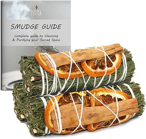 3 Pack Cedar Sage Orange Cinnamon Smudge Sticks with Smudge Guide