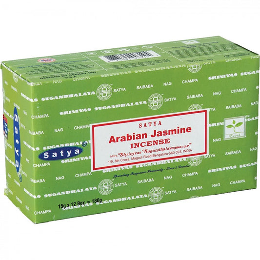 Satya Arabian Jasmine Incense Sticks 12 Packs x 15 Grams Box of 180 Grams